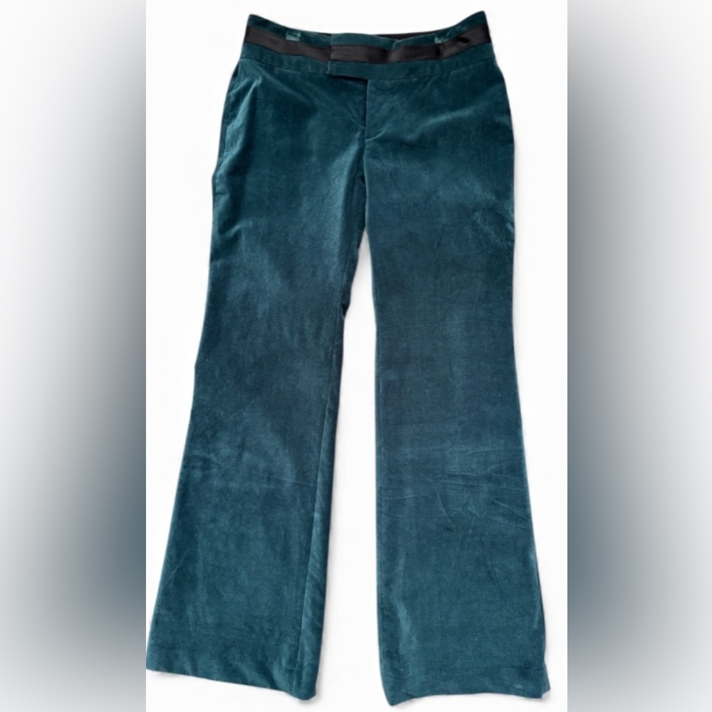 Alvin Valley Teal Velvet Flare Pants with Black Waistband 8